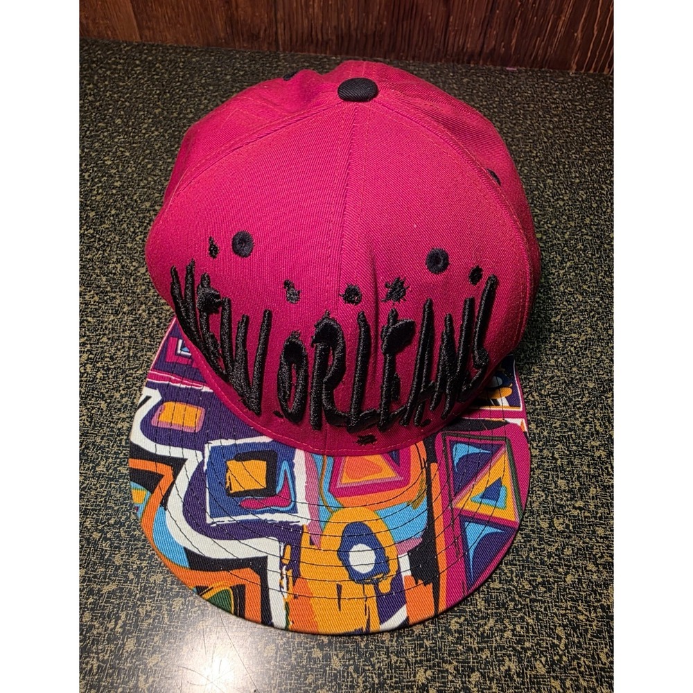 KBETHOS New Orleans Snapback Hat Graffiti Brim Pink Black Streetwear Cap